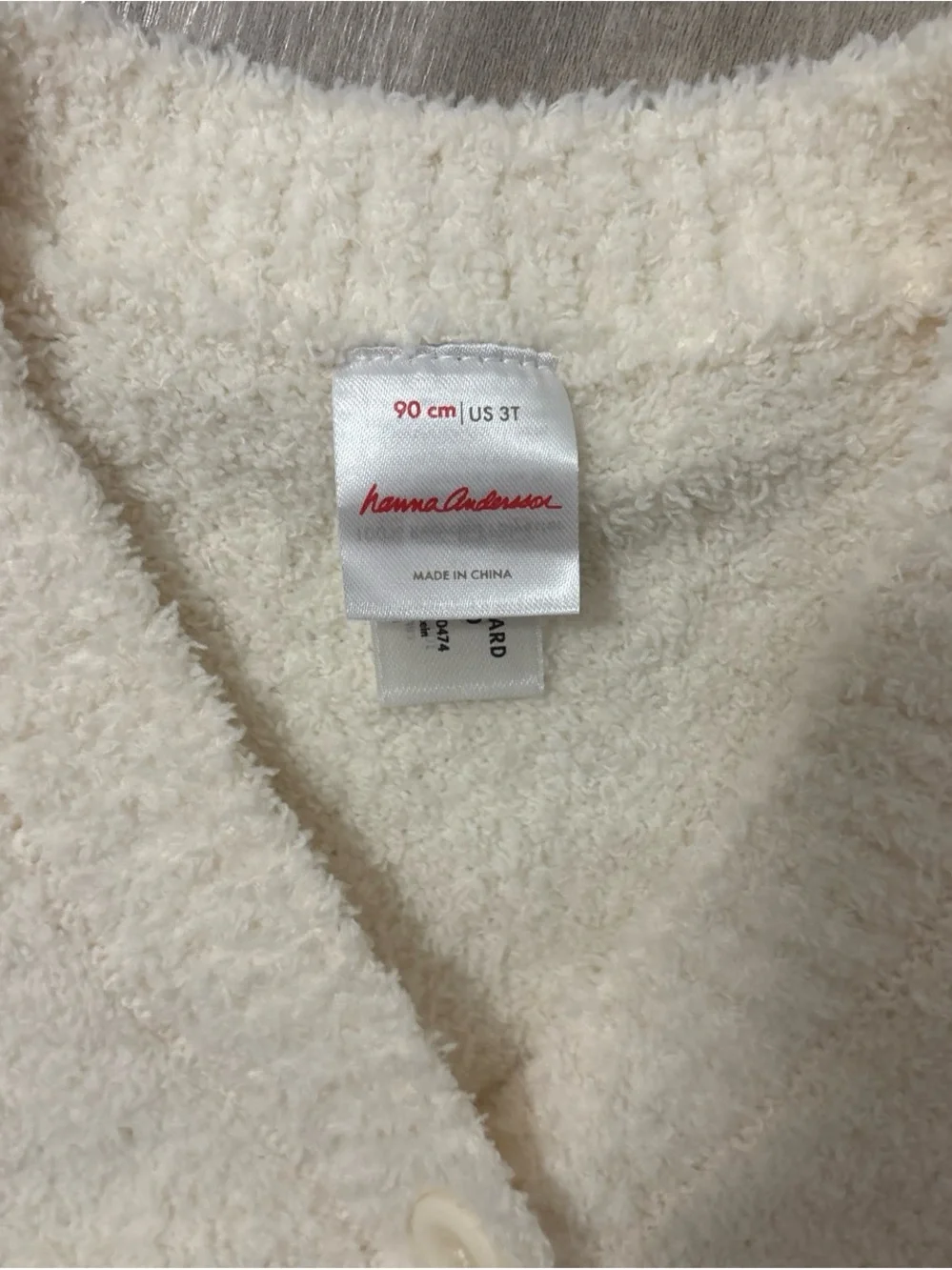Hanna Andersson Cream Plush V-Neck Button Cardigan Sweater